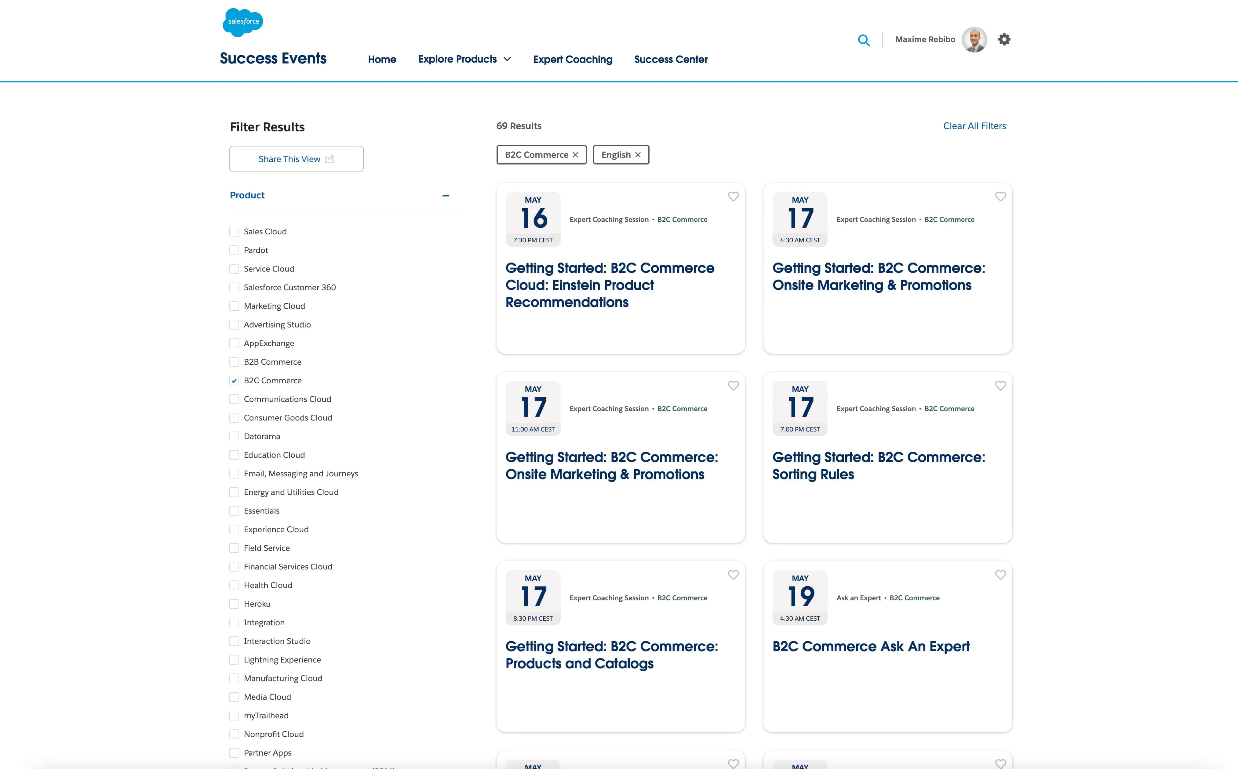 Salesforce Success Events Webinars filtered by "B2C Commerce" Product