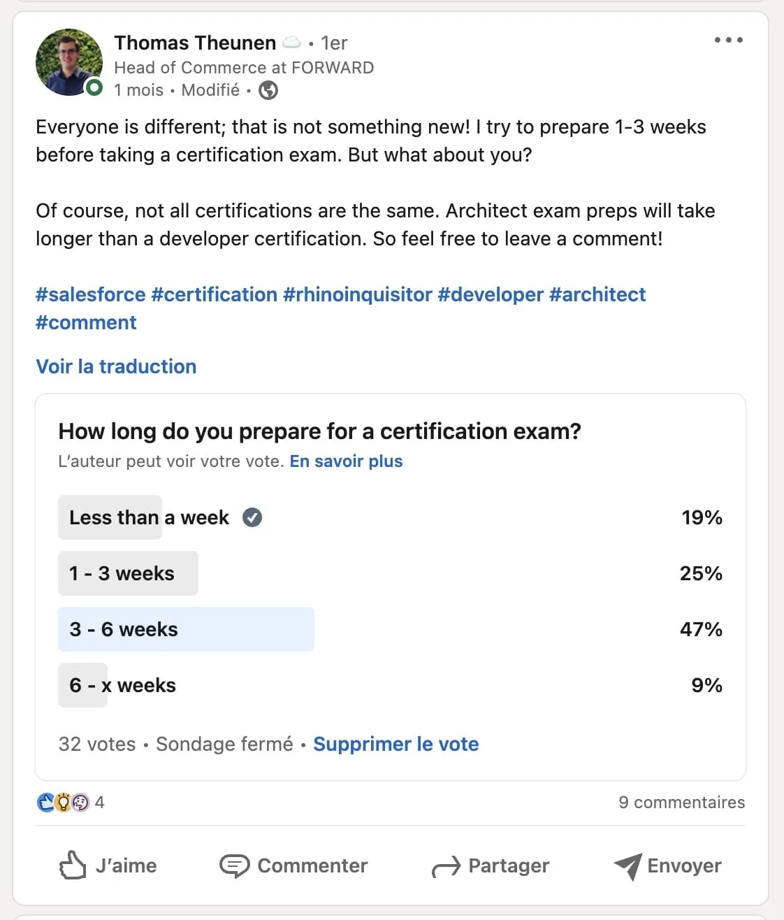 Thomas Theunen's poll about certification preparation time